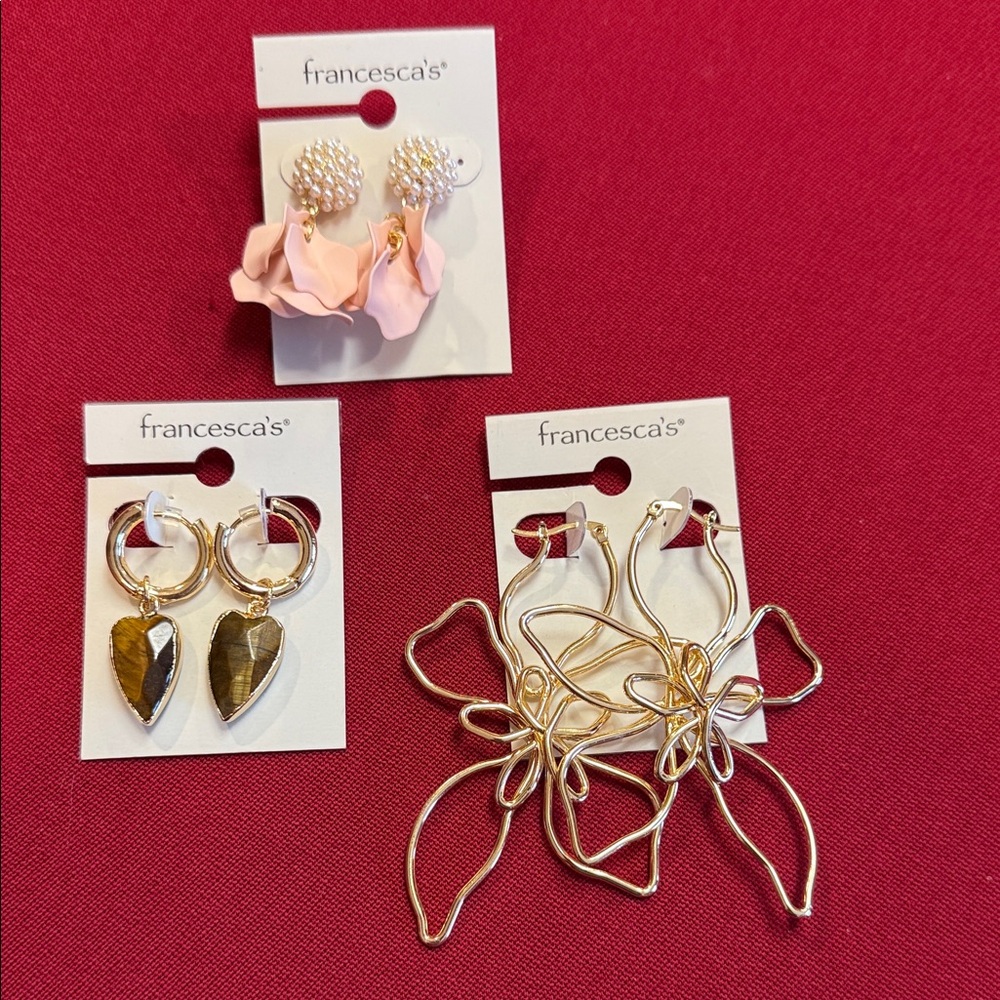 Francesca's Collections Gold & Pale Pink Floral Earring Trio - Women Accessories